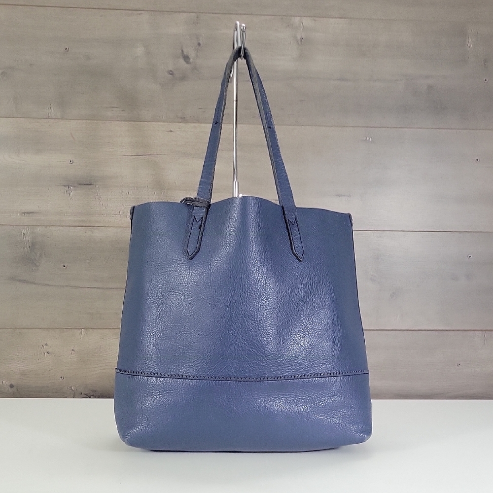 J. Crew Blue Leather Downing Tote Shoulder Bag Purse Handbag